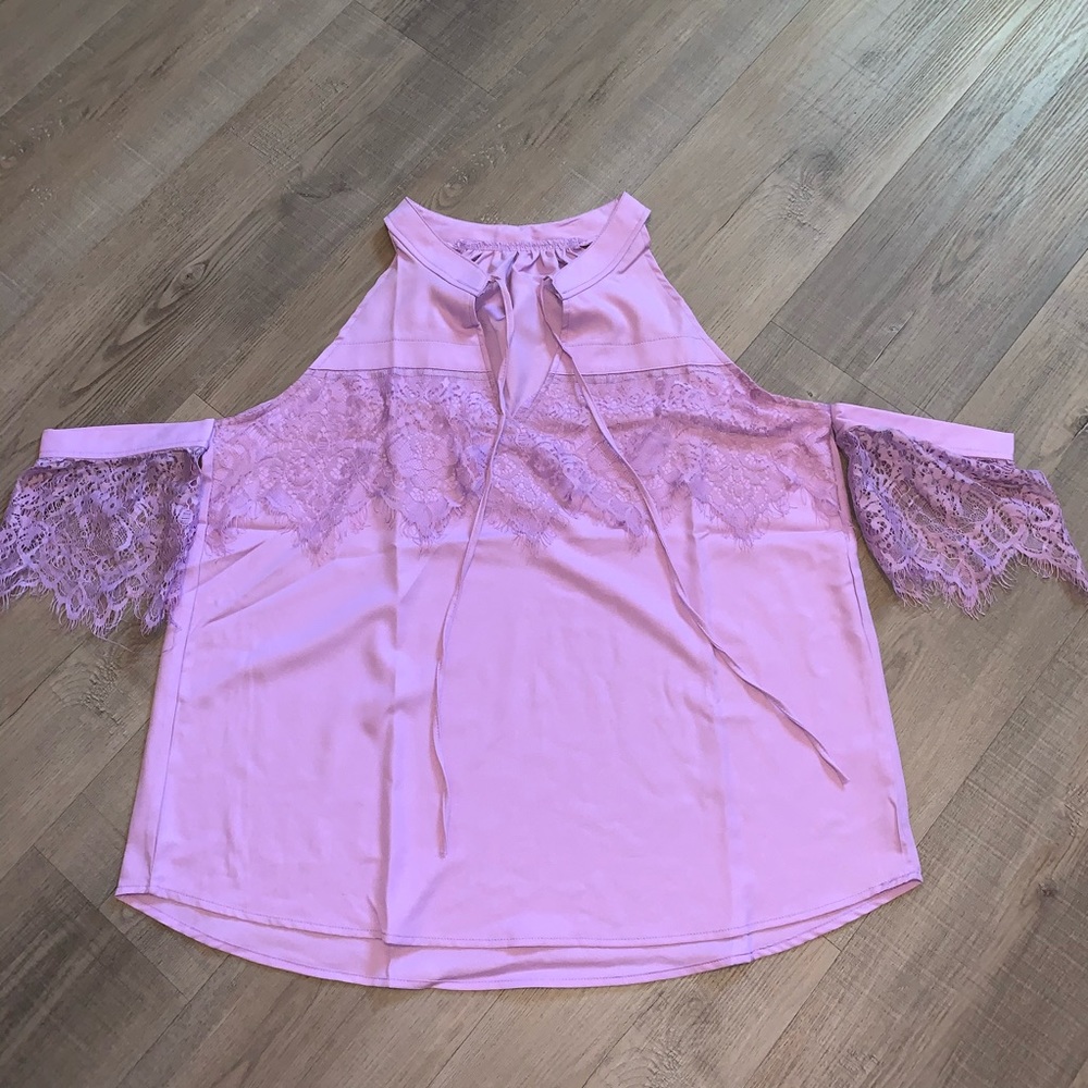 Purple High Neck Cold Shoulder top